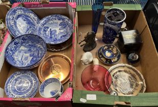 Two boxes of mixed ceramics and glass to include Copeland Spode Italian bowl, blue and white Abbey