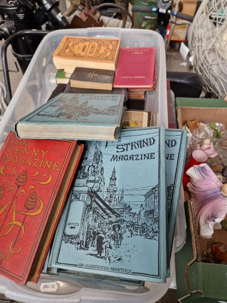 Assorted books and magazines including six copies of the 'The Strand Magazine' hardback books (