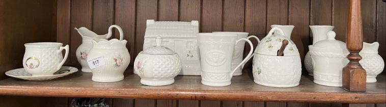 12 pieces of Irish porcelain - 4 are by Belleek including a honey pot