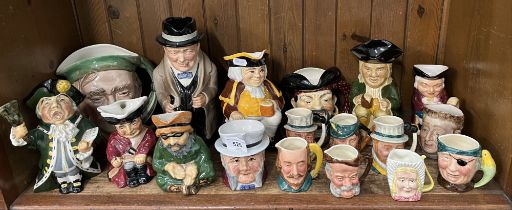 Assorted toby and character jugs including large Royal Doulton ‘Winston Churchill’ D6171 and