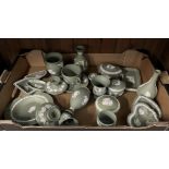 Wedgwood green jasper wares including cup & saucer, lidded boxes, vases, candlesticks etc. (22