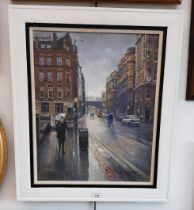 Reg Gardner (b1948), Manchester street scene, oil on canvas, 40cm x 50cm, signed and dated 2000,