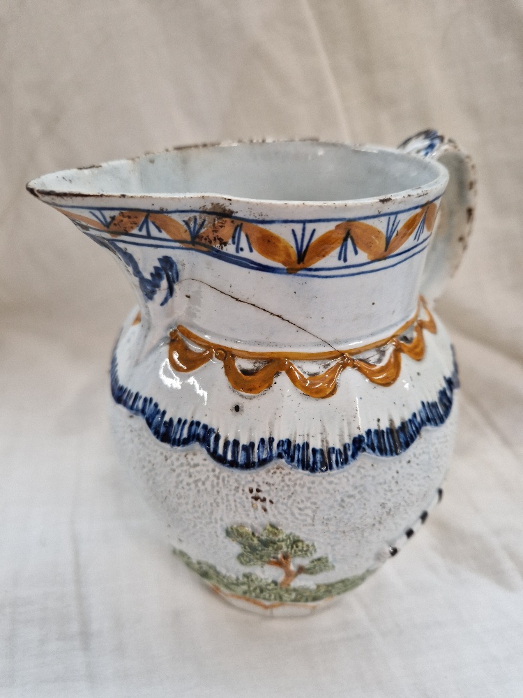 A blue and silver lustre jug and Prattware hunting jug (cracked), together with 3 pieces of hand - Image 2 of 6