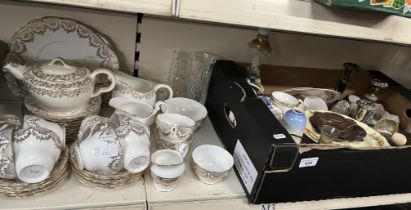 A box of mixed ceramics and a china tea set