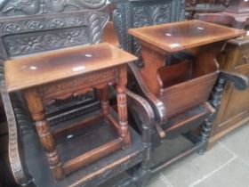 A 17th century style oak joint stool by Titchmarsh & Goodwin together with an aged oak magazine