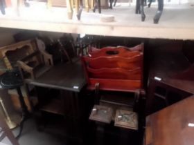 A collection of assorted furniture including oak revolving bookcase, an ebonised tripod table,