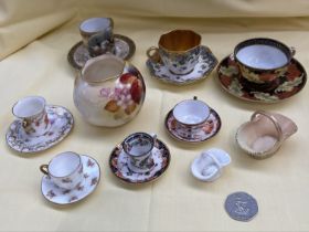 7 miniature cups and saucers including Coalport, Spode, Royal Crown Derby, Masons, together with a