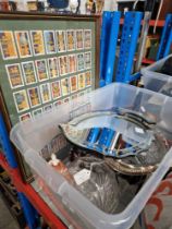 A box of glass, mirrored tray, a Coalport figure, etc together with a framed collection of Army