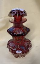 A painted Bohemian ruby glass scent bottle