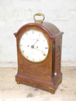 A 19th century Regency period double fusee mahogany bracket clock striking on single bell, the