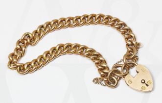 A link bracelet with heart shaped padlock clasp, marked 'ACC' (Albion Chain Co) and '9ct', length