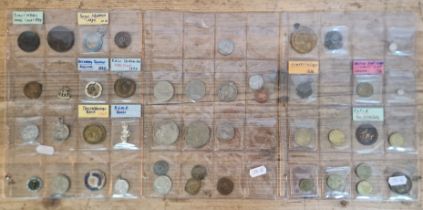 A collection of assorted coins, tokens, badges & medallions etc.