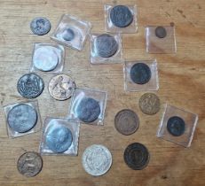 A group of old coins to include an 1897 half crown, 3 x British north borneo one cent coins...