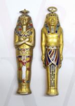 A pair of early 20th century enamel, gilt and rose metal Egyptian revival propelling pencils