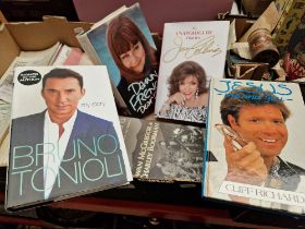 Five signed books, Cliff Richard, Joan Collins, Dawn French, Bruno Talioni and Ewan McGregor.