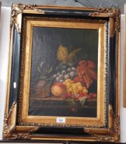 Early 20th century school, oil on canvas, still life of fruit, unsigned, framed, 39cm x 59.5cm (