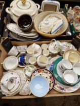 Two boxes of tableware; Minton, Wedgwood, Royal Worcester, etc.