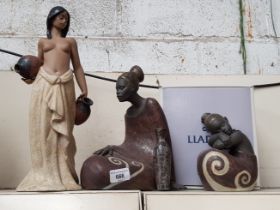 Three Lladro African style figures - one with box