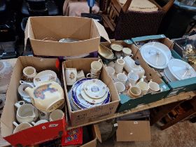 5 boxes of miscellaneous pottery, Royal memorabilia, 3 Masonic mugs, weighing