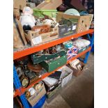 Approx. 13 boxes of various items including pottery, glassware, ceramics, crochet ware, barometer,