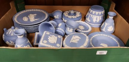 Wedgwood blue jasper wares - 25 items including Christmas Plates issued 1974 to 1980, a table