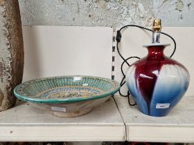 Hand thrown hand painted and signed 14 1/2 diameter Morrocan Fez region bowl, together with a John