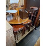Various items of furniture; inlaid mahogany nursing chair, burr walnut coffee table, nests of