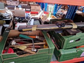 Four boxes of mixed tools, hand tools, joiners tools, etc.