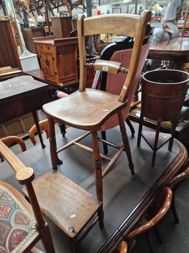 A Victorian beech and elm clerk's/teacher's high chair.