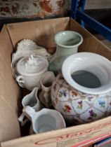 A box of mixed ceramics.