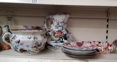 Three pieces of Mason's Ironstone together with a some other mixed ceramics including Wedgewood,