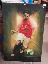 A painting of Carlos Teves (Man Utd), oil on canvas, signed John Stenson.