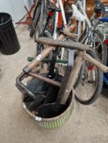 A selection of vintage farming tools including Silage Cutter, Antique Ice Saw Hay Knife, A Turfing