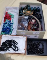 A box of jewellery to include black coral, vintage stone necklaces & jrt etc.