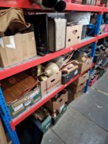 Thirteen boxes of assorted items including tools, magazines, pictures, clocks, electrical items,