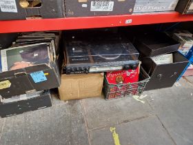 Six boxes of vinyl LP records, various artists and genres, mostly 1960/1970s including Wings, Fr...