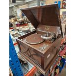 A vintage HMV 104 oak table top gramophone