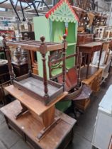 Various items of furniture; stick stand, mahogany blanket box, occasional tables, swing mirror,