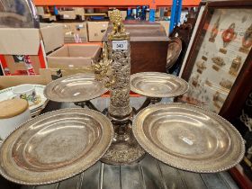 A large Chinese white metal table centrepiece.