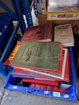 A box of assorted motoring, motorcycle and engineering books and magazines.