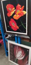 Two original works; still life of poppies, oil on canvas, signed Yulia Lisle and an oil on board,