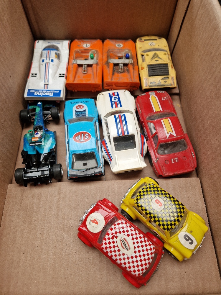 A box of ten Scalextric cars (as found).