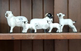 Two Beswick sheep and three lambs