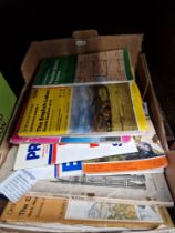 A box of mostly Lancashire ordinance survey maps and books.