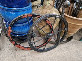 Two metal rope wheels, 30" diameter.
