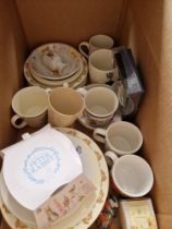 A box of children's ceramics including Beatrix Potter, Bunnykins, Royal Doulton, etc.