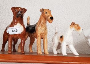 3 Beswick dogs - Airedale Terrier (962), Boxer (1202) and Terrier (1062)