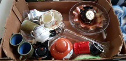 Assorted ceramics and glass including Royal Doulton cake stand, Royal Albert, Bunnykins, Spode,