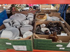 3 boxes containing a mixed lot of ceramics including Denby dinner and teawares, Windsor part tea