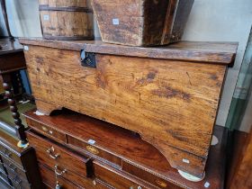 An 18th century elm plank coffer/blanket box.